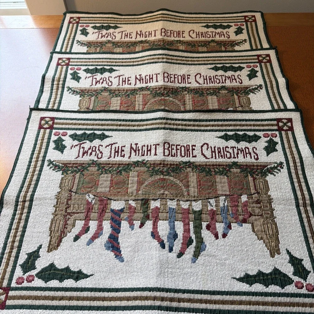 Vintage Set Of 3 'Twas The Night Before Christmas Tapestry Placemats 17